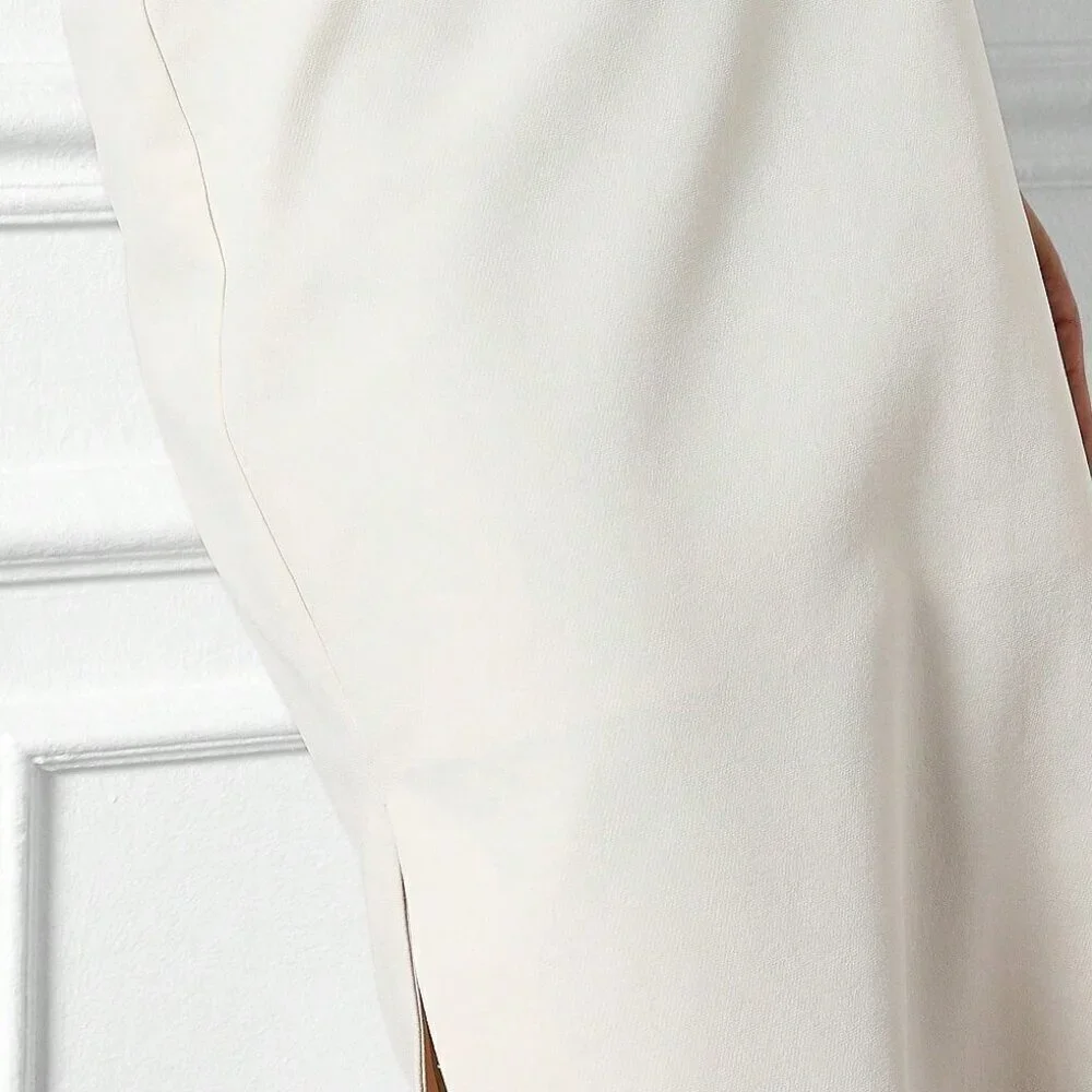 White Elegant Women's Tailored Side Slit Pencil Midi Skirt